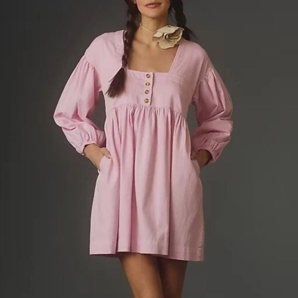 Anthropologie Pink Babydoll Square Neck Dress Size Medium